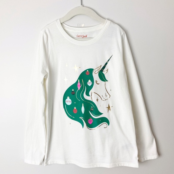 Cat & Jack Shirts & Tops Nwt Cat Jack Medium Girls Holiday Unicorn Long Sleeve Top Poshmark